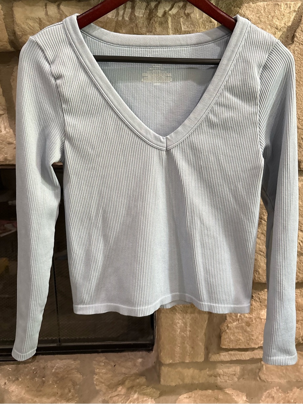 No Boundaries Pale Blue Ribbed V-Neck Long Sleeve Top